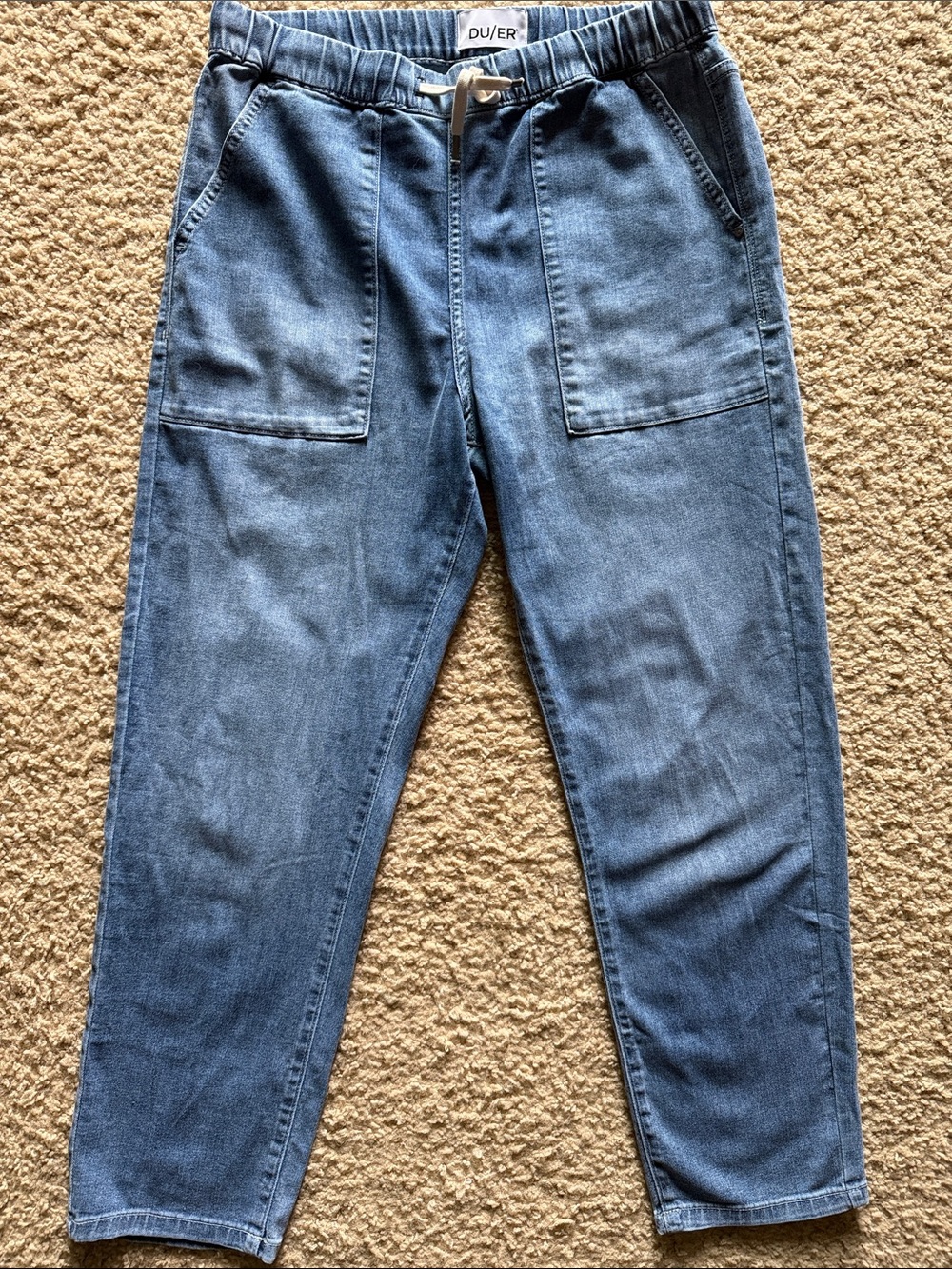 Women’s DU/ER Gorpcore Blue Elastic Waist Denim Jogger Jeans (27inch seam)